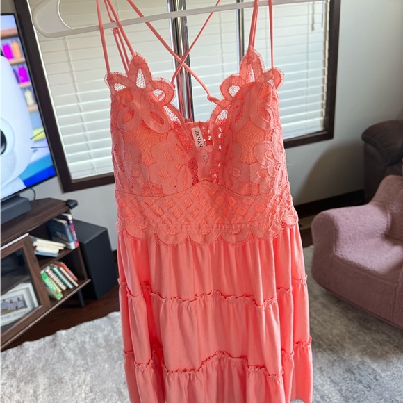 Zenana Outfitters Tops - Zenana Outfitters Coral Lace-Detail Tiered Camisole